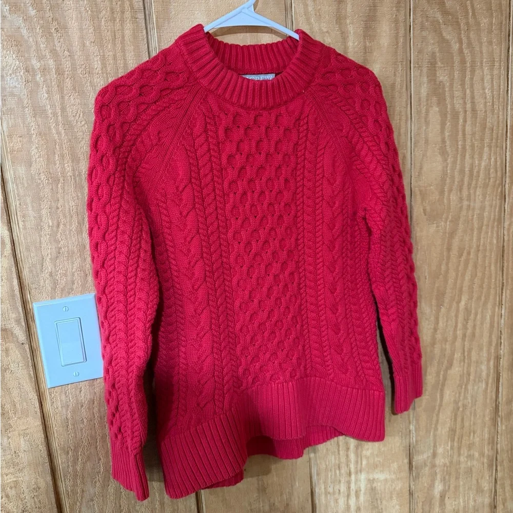 J. Crew Classic Red Cable Knit Sweater